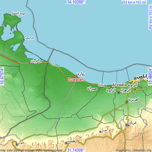 Topographic map of Zuwārah