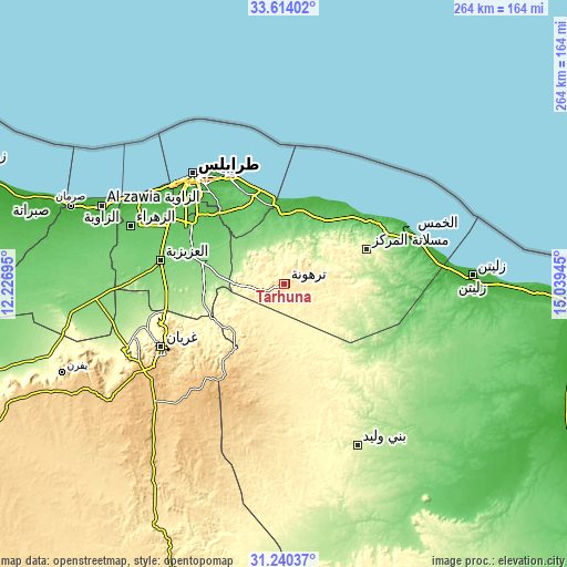 Topographic map of Tarhuna