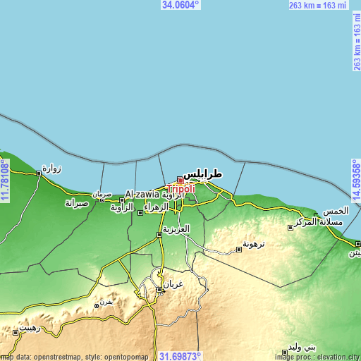 Topographic map of Tripoli