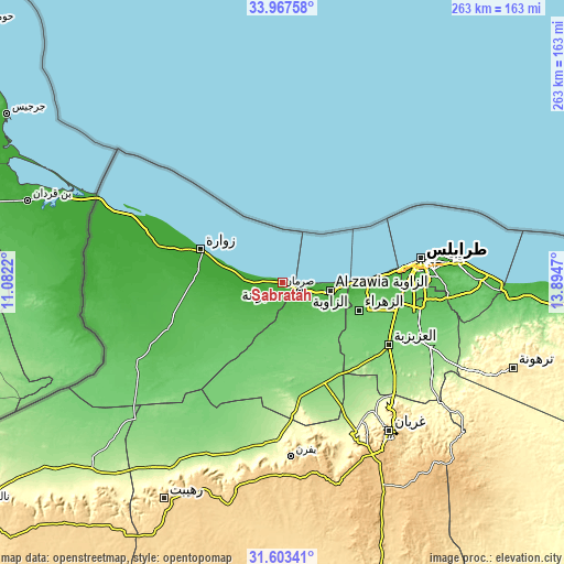 Topographic map of Şabrātah