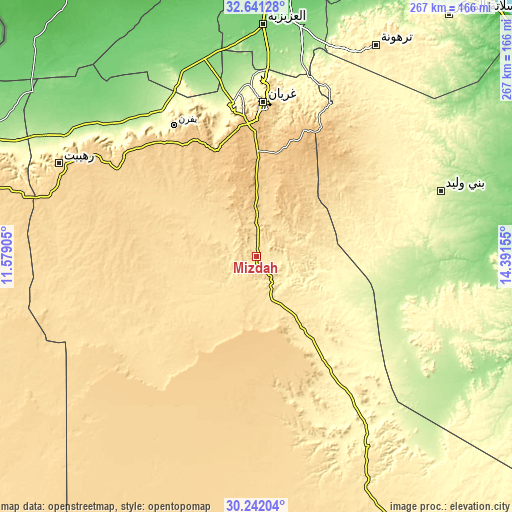 Topographic map of Mizdah