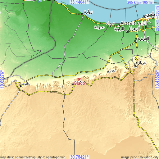 Topographic map of Giado