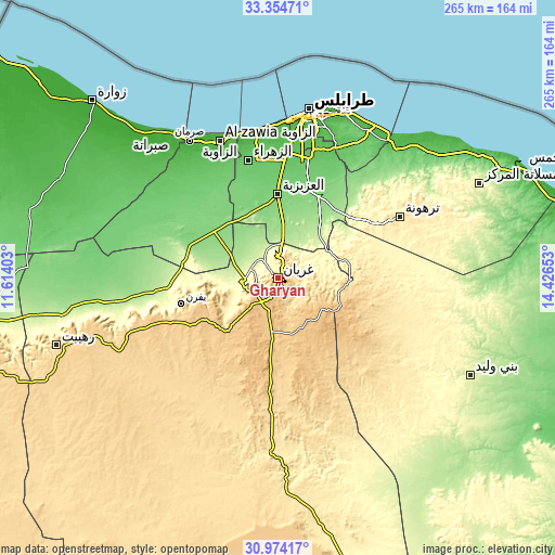 Topographic map of Gharyan