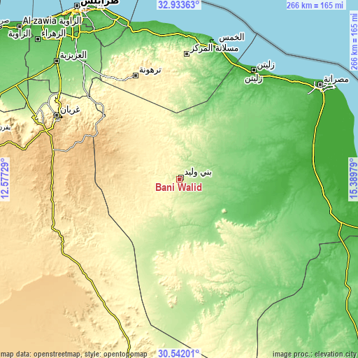 Topographic map of Bani Walid