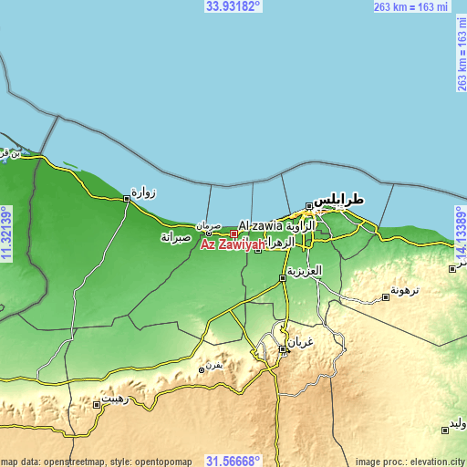Topographic map of Az Zāwīyah