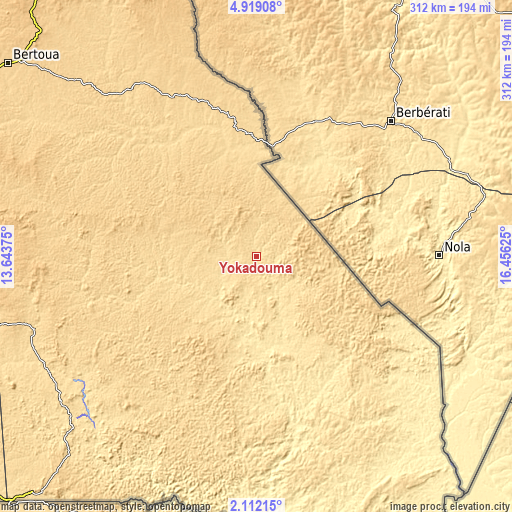 Topographic map of Yokadouma
