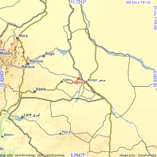 Topographic map of Yagoua