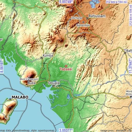 Topographic map of Yabassi