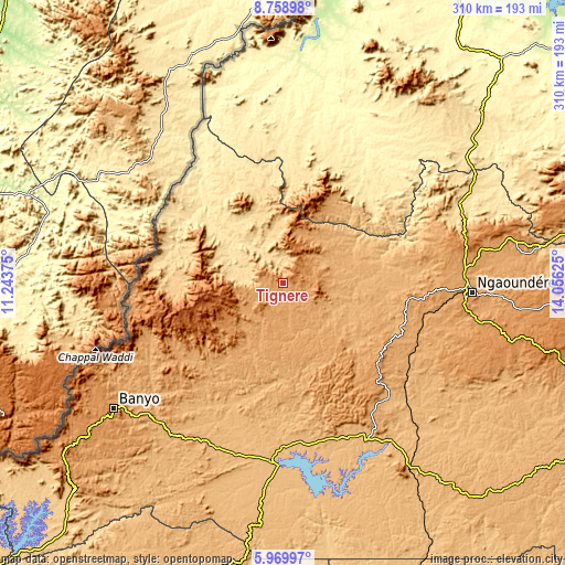 Topographic map of Tignère