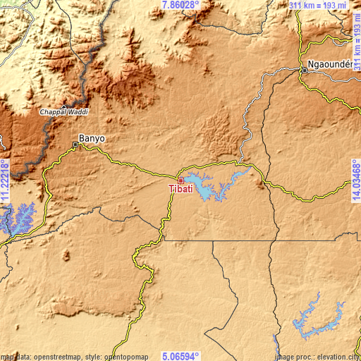 Topographic map of Tibati