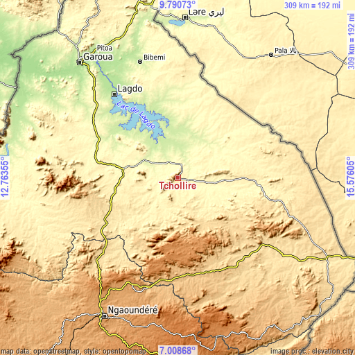 Topographic map of Tcholliré