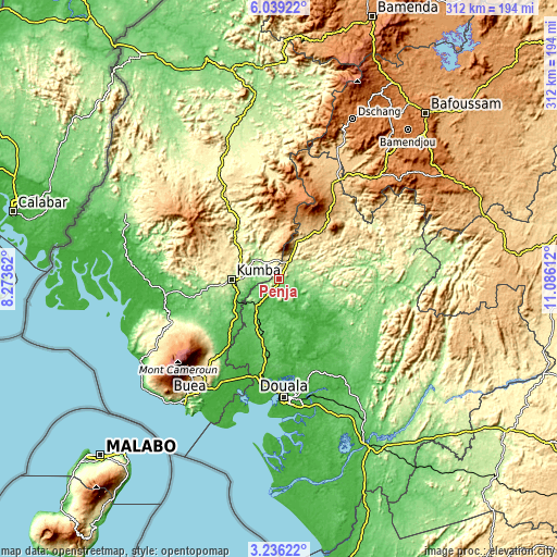 Topographic map of Penja