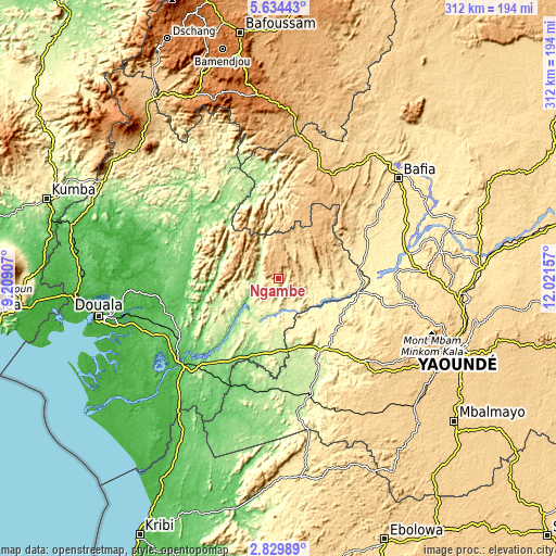 Topographic map of Ngambé
