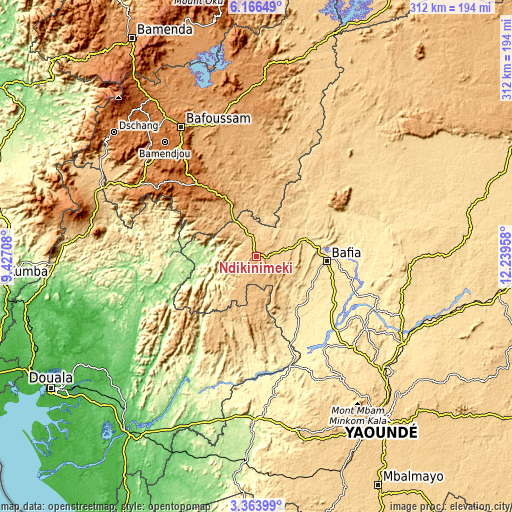 Topographic map of Ndikiniméki