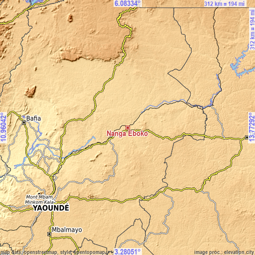 Topographic map of Nanga Eboko