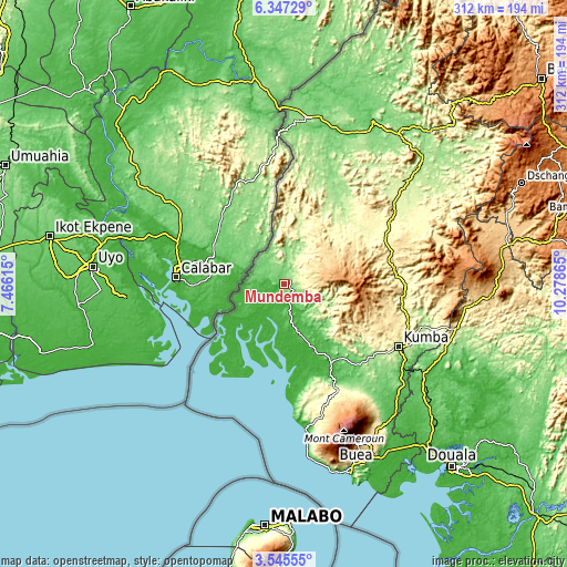 Topographic map of Mundemba