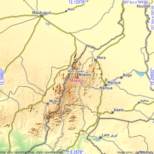 Topographic map of Mokolo