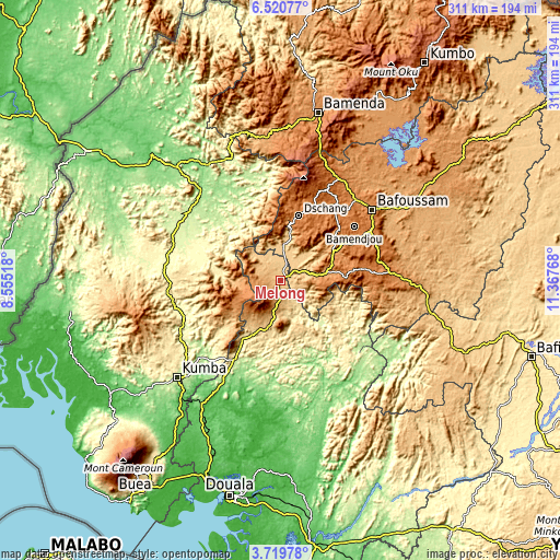 Topographic map of Melong