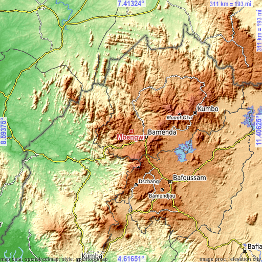 Topographic map of Mbengwi