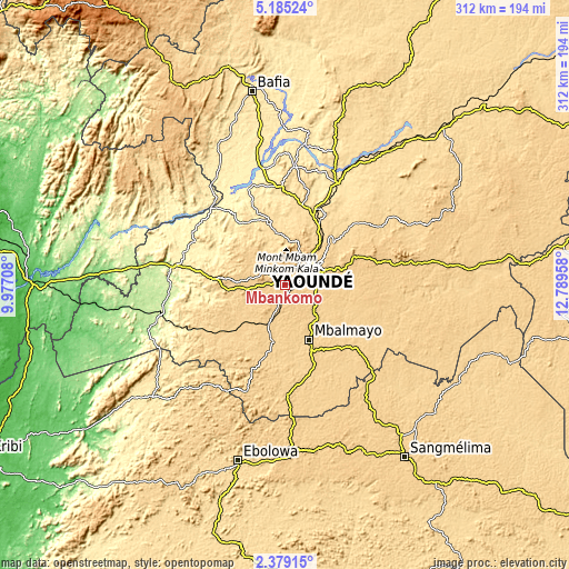 Topographic map of Mbankomo