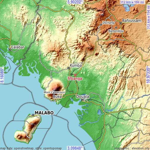 Topographic map of Mbanga