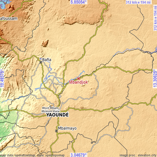 Topographic map of Mbandjok