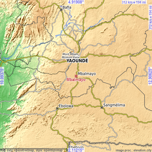 Topographic map of Mbalmayo