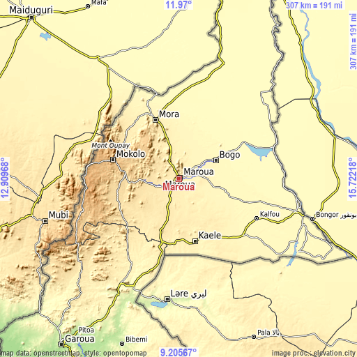Topographic map of Maroua
