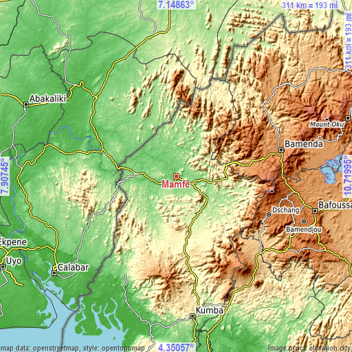 Topographic map of Mamfe