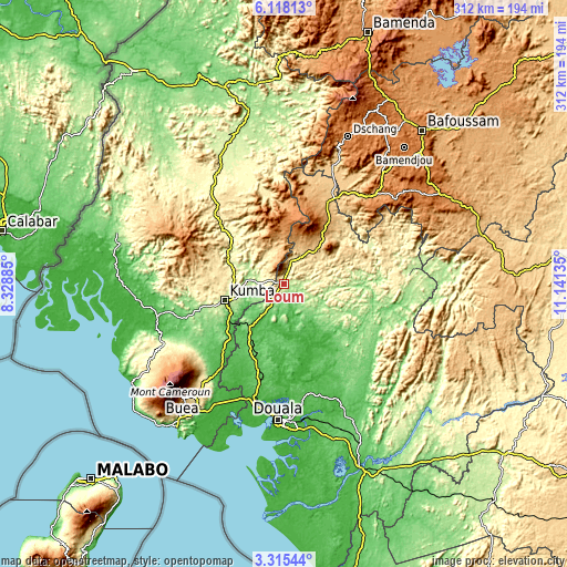 Topographic map of Loum