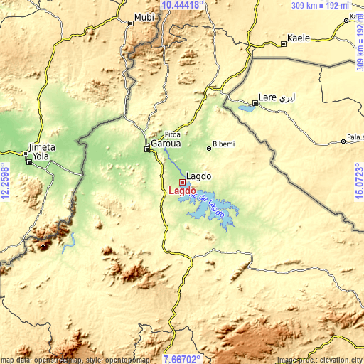 Topographic map of Lagdo