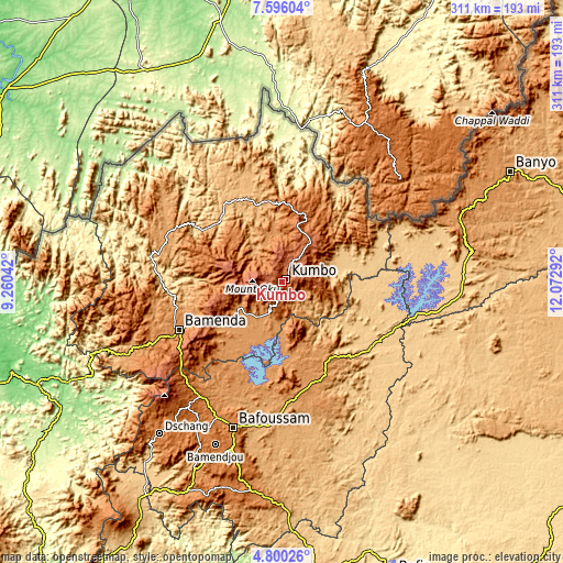 Topographic map of Kumbo