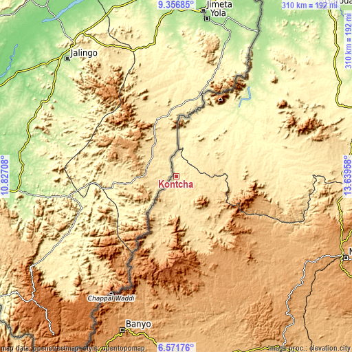 Topographic map of Kontcha