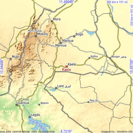 Topographic map of Kaélé
