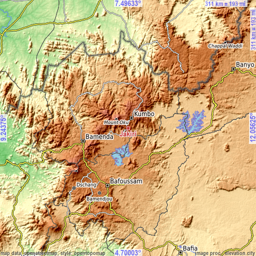 Topographic map of Jakiri