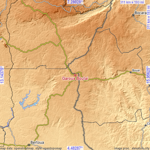 Topographic map of Garoua Boulaï