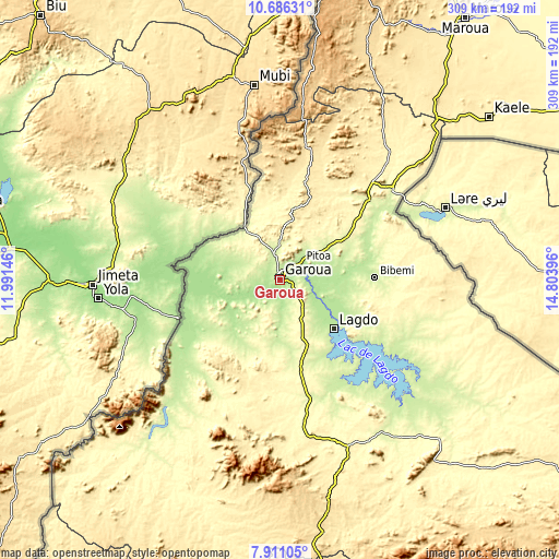 Topographic map of Garoua