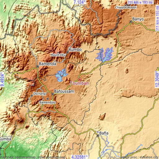 Topographic map of Foumban