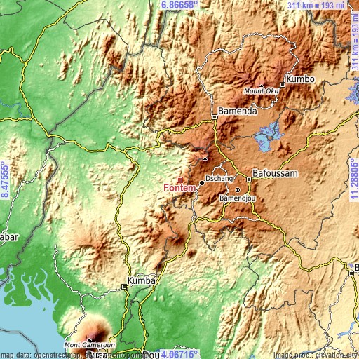 Topographic map of Fontem