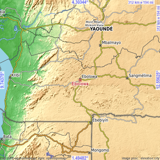 Topographic map of Ébolowa