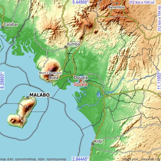 Topographic map of Douala