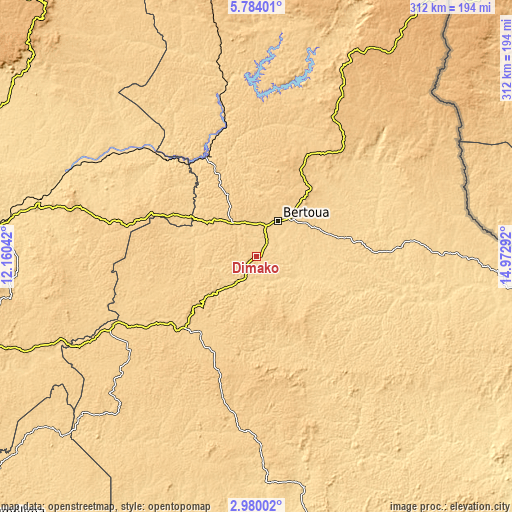 Topographic map of Dimako