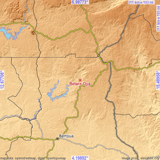 Topographic map of Bétaré Oya