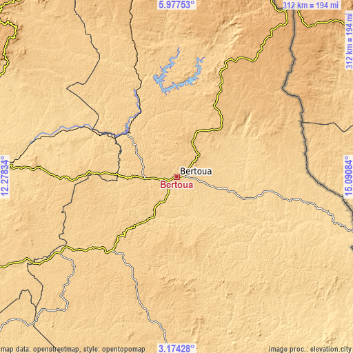 Topographic map of Bertoua