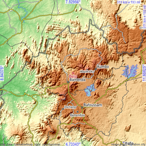 Topographic map of Belo