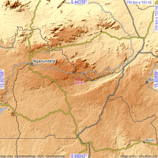 Topographic map of Bélel