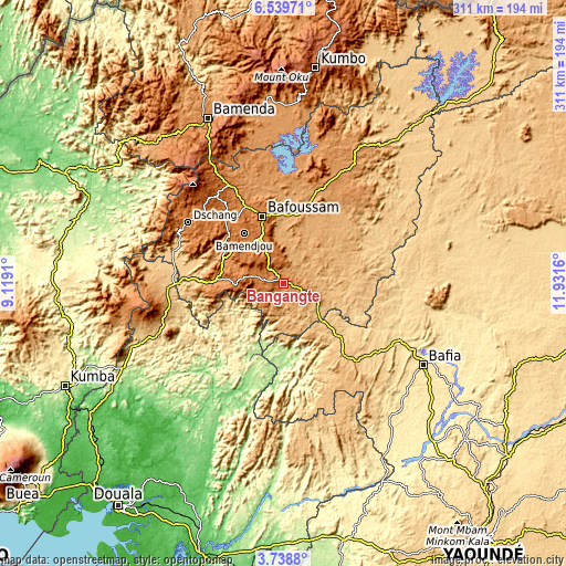 Topographic map of Bangangté