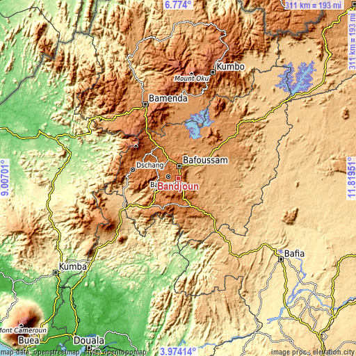 Topographic map of Bandjoun
