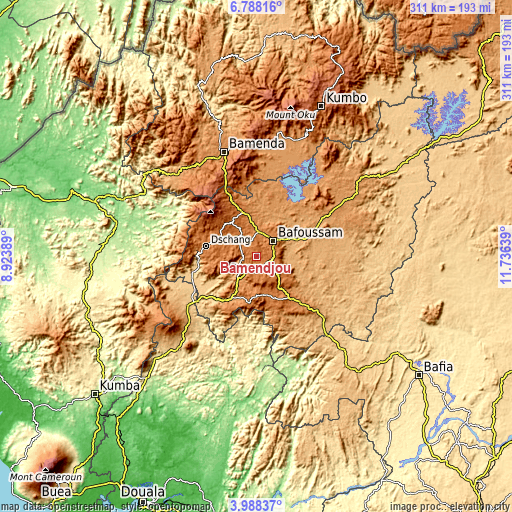 Topographic map of Bamendjou