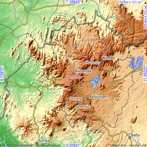 Topographic map of Bamenda